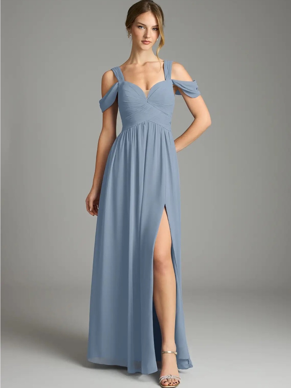 Azazie Lianne
Dusty Blue A-Line Off the Shoulder Chiffon Dress